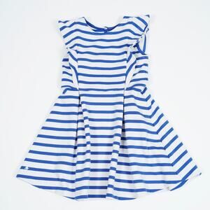 Ralph Lauren Girls 4T Nautical Stripe Dress White Blue Sleeveless Ruffle Cotton